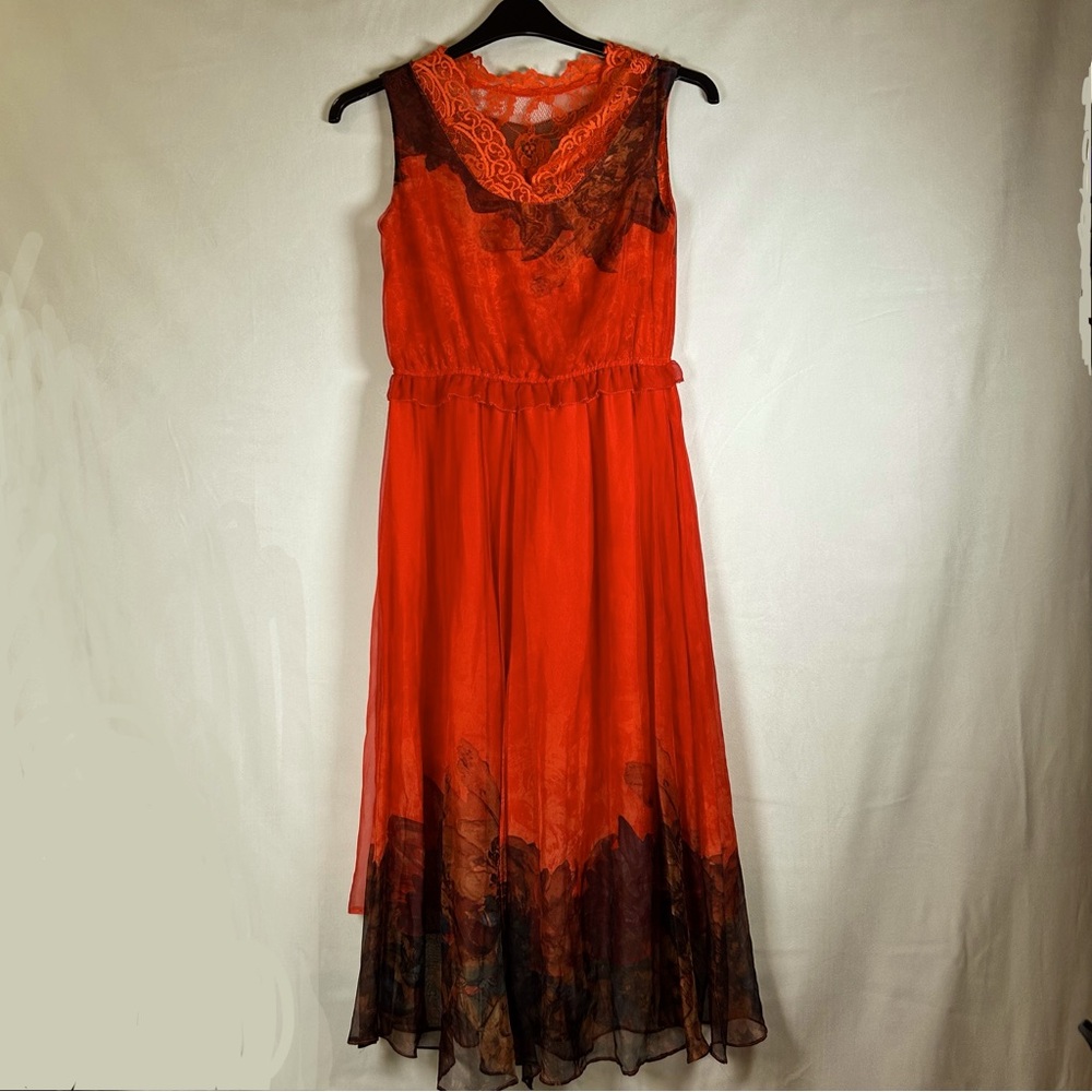Sheer Sleeveless Flowy Whimsigoth Fairy Maxi Dress, Lace V-Neckline. Size S